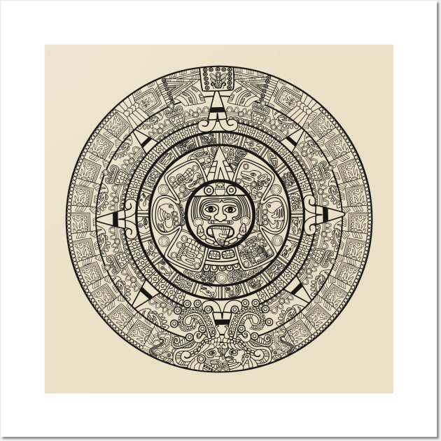 Aztec Calendar - Calendario Azteca - black design Wall Art by verde